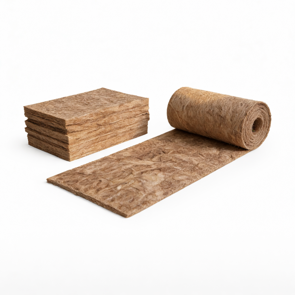 Glass wool insulation material being handled